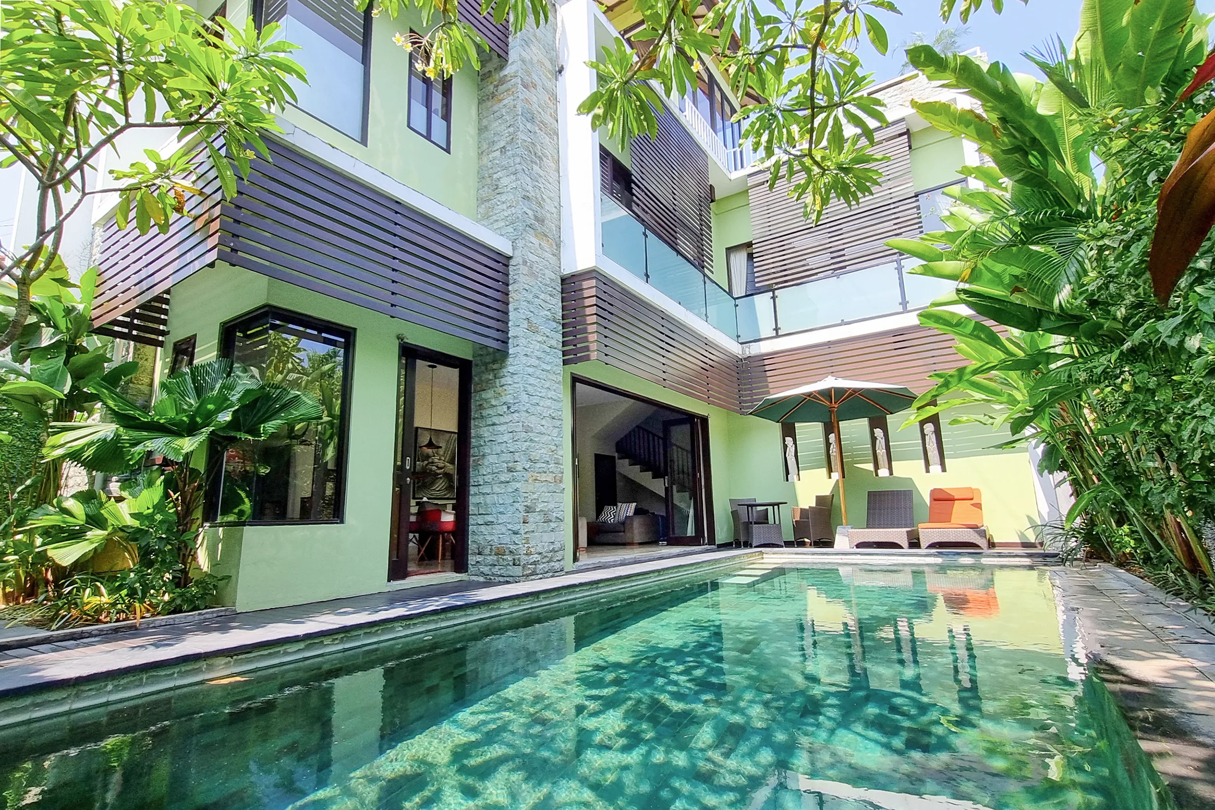 Private courtyard swimming pool at Villa Casaneo in Seminyak Bali.