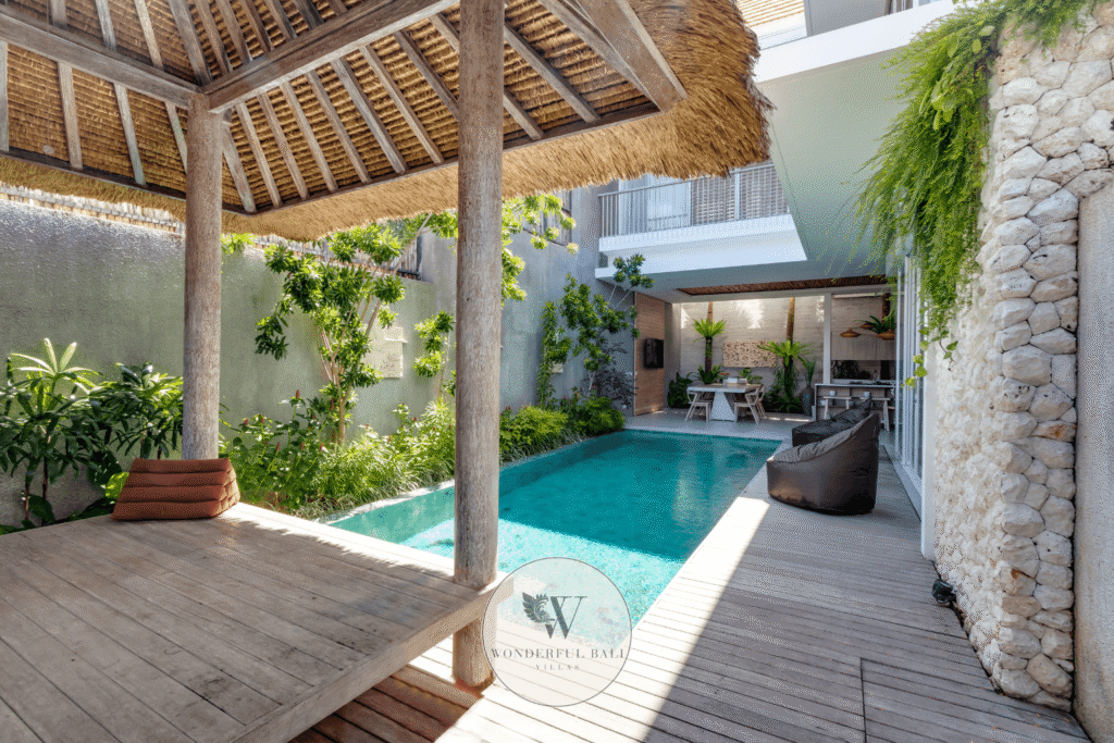Freehold villa for sale Seminyak Bali — Villa Swan 3 private pool and ocean view.
