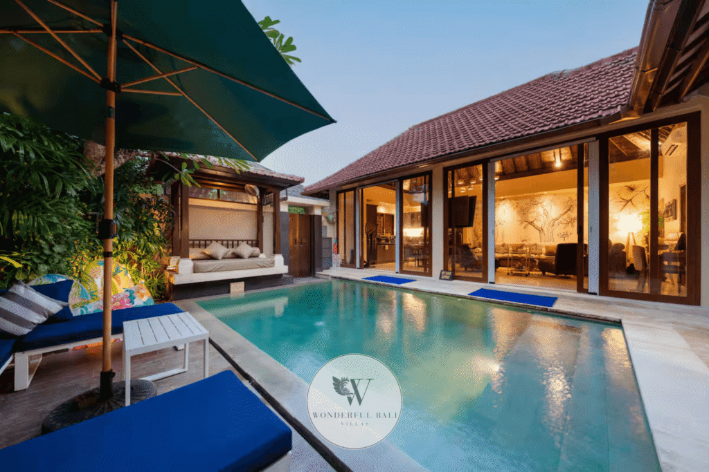 Private pool and open-plan living area at Asteria Luxury Spa Villa for sale in Seminyak, Bali