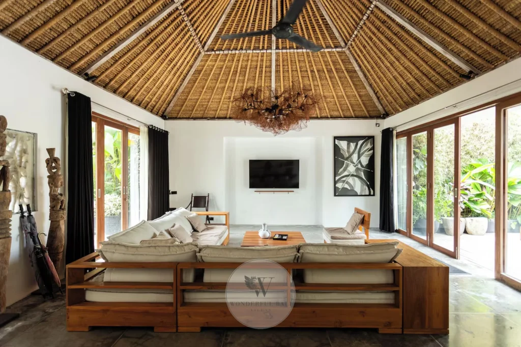 Indoor living area with garden outlook, three-bedroom villa in Umalas, Bali
