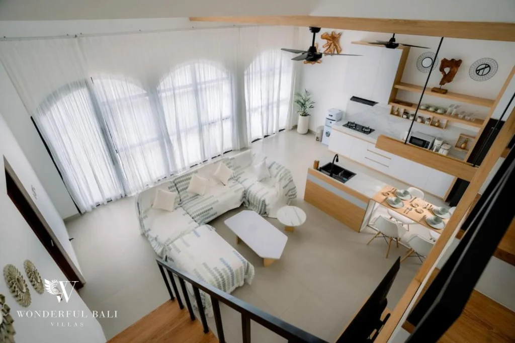 Main living room with modern finishes, 3-bedroom villa in Ungasan, Bukit