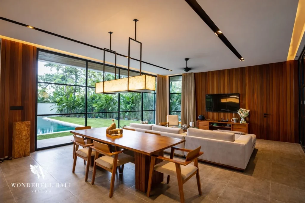 3BR villa for sale Canggu — open plan living and dining area