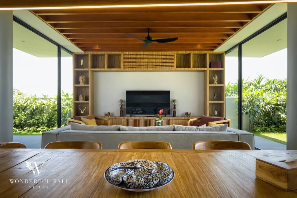Dining and living area in a four-bedroom villa in Pererenan, Bali