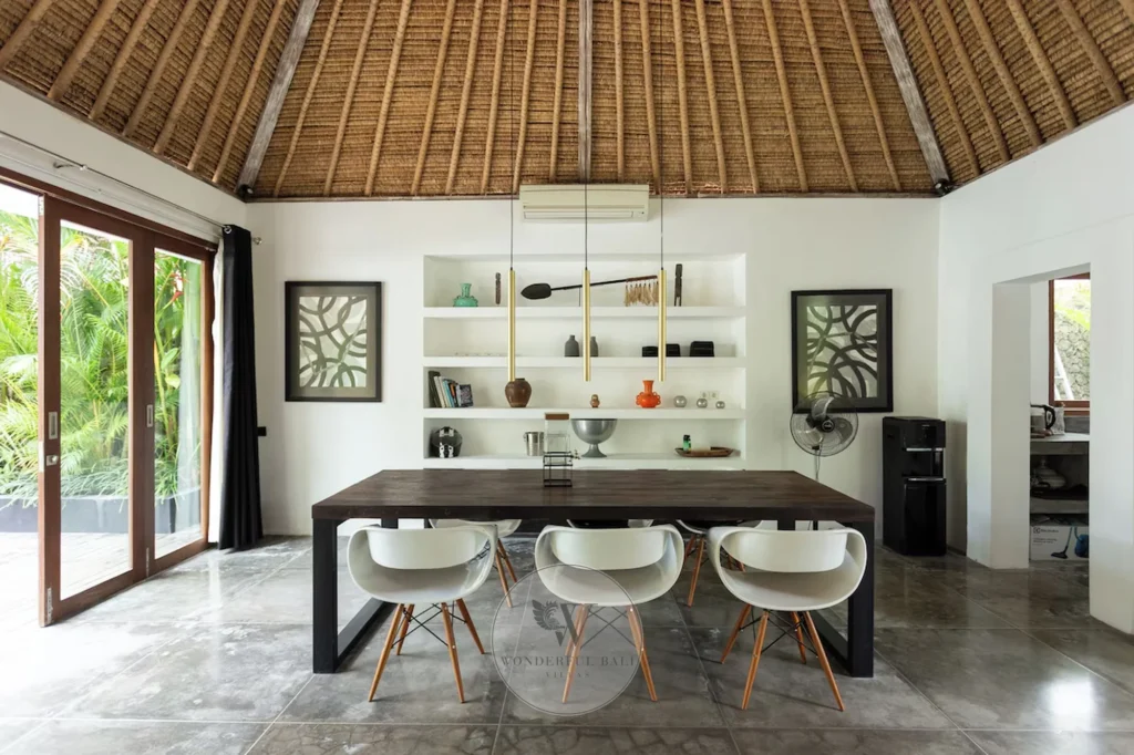 Indoor dining room seating, three-bedroom villa in Umalas, Bali