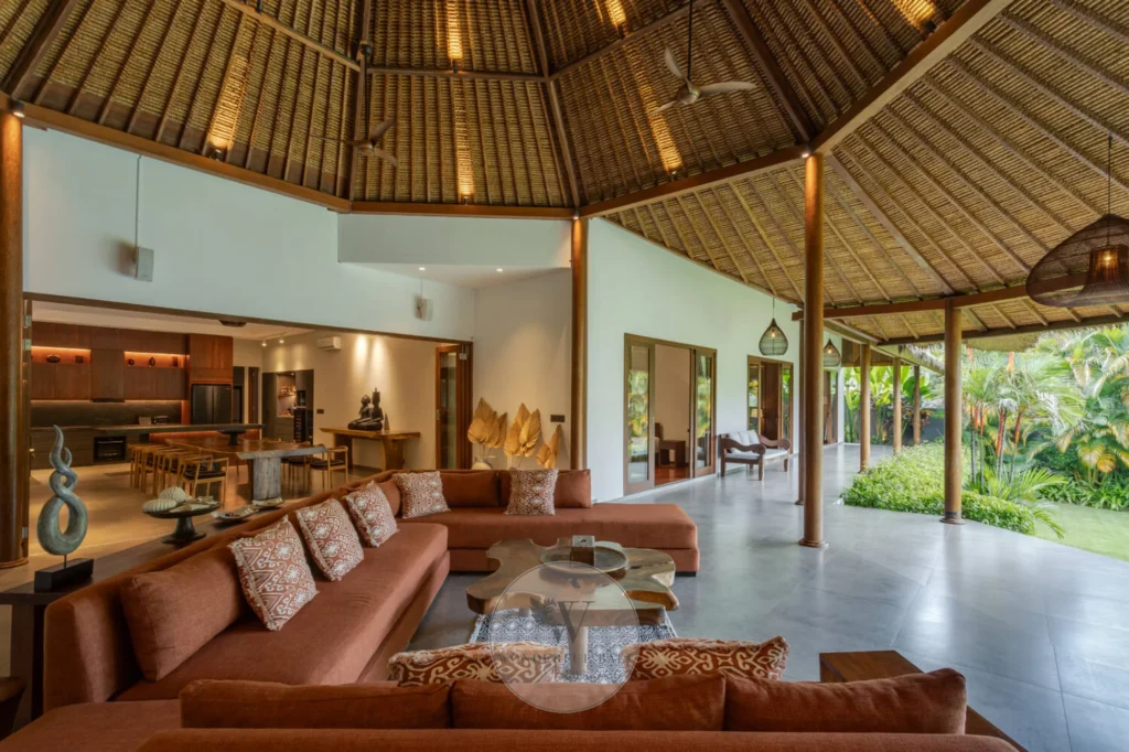 Covered outdoor living area beside the 18 m pool, Modern Balinese villa in Batu Bolong, Canggu