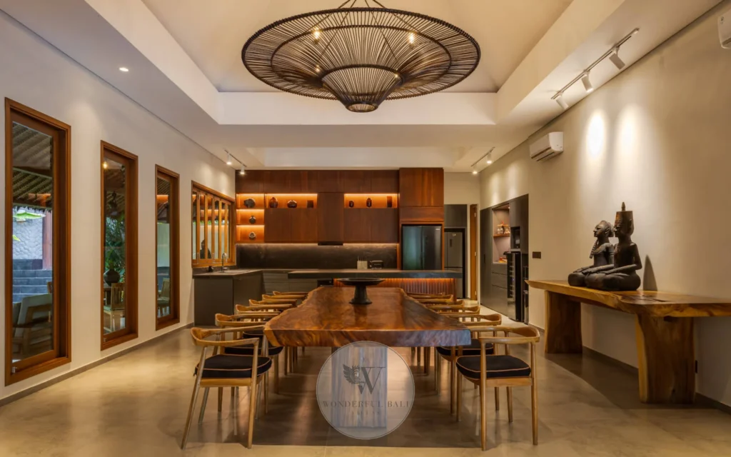 Indoor dining room seating for extended family, Canggu villa