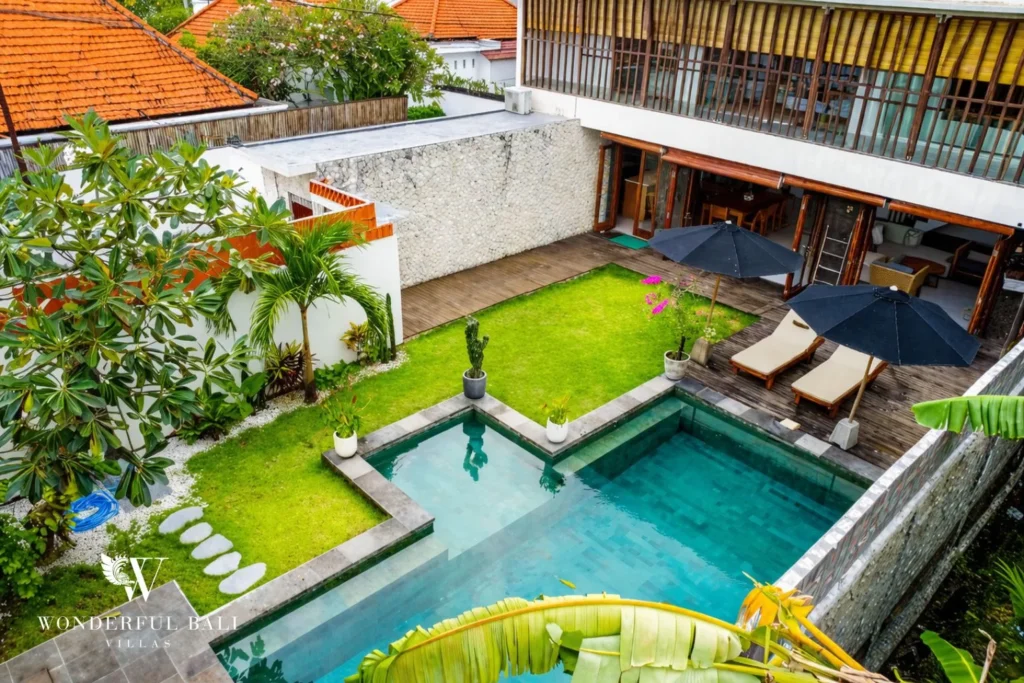 monthly villa rental umalas — private pool aerial view