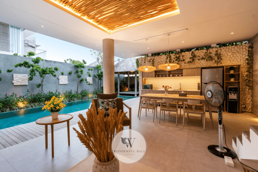 Swan Satu – Alfresco dining terrace overlooking the private pool – Seminyak, Bali