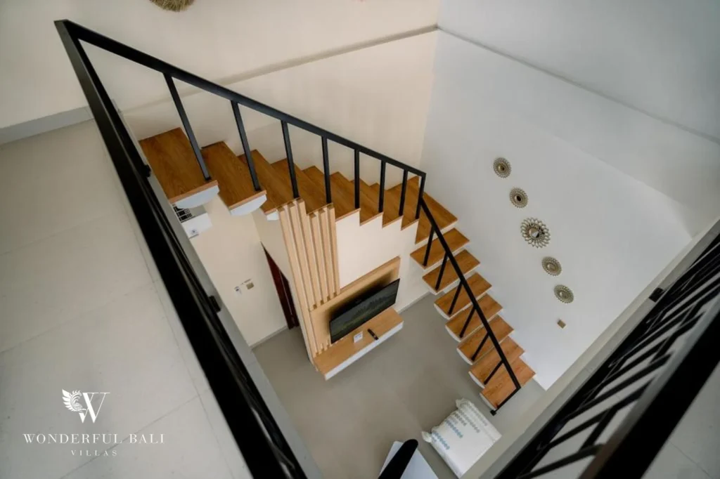 Interior staircase connecting levels, 3-bedroom modern villa in Ungasan, Bukit