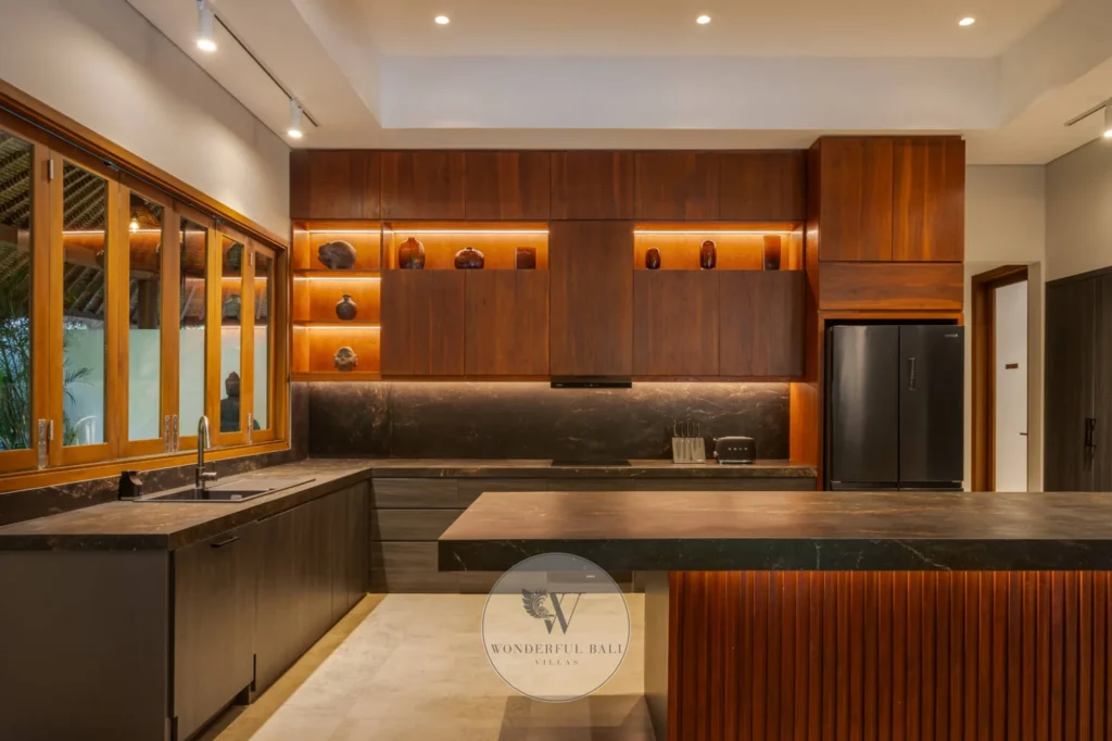 Modern kitchen with high-end German appliances, Canggu villa