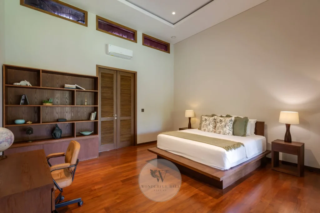 Primary ensuite bedroom with hardwood floors, Modern Balinese villa in Canggu