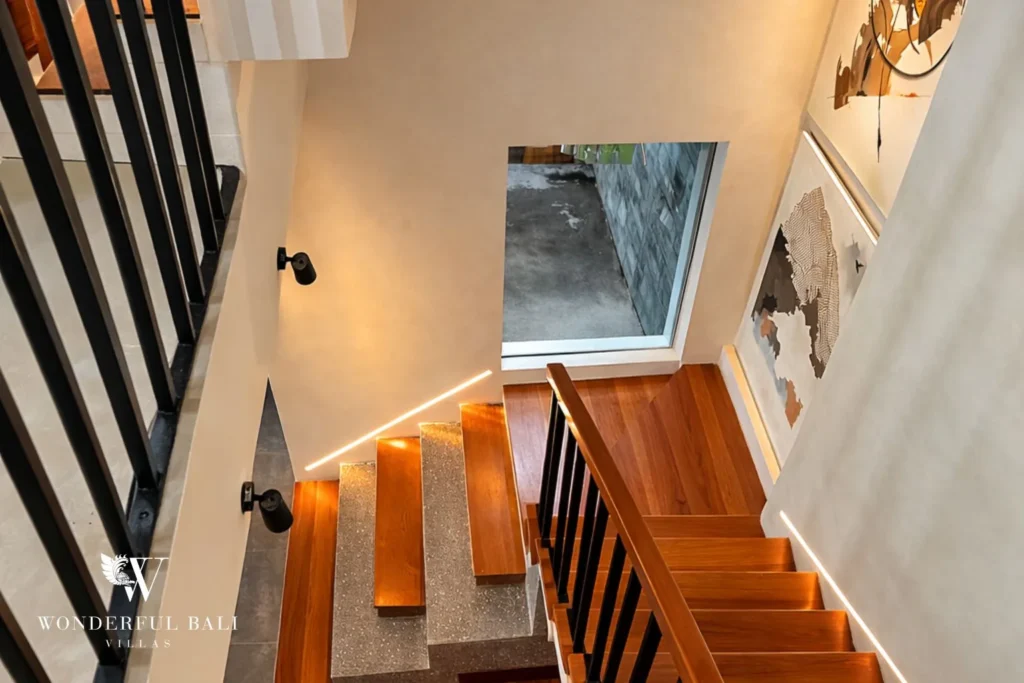 3BR villa for sale Canggu — bathroom vanity with round mirror
