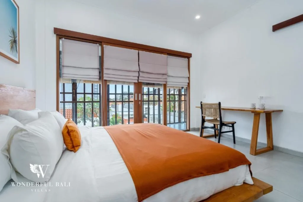 monthly villa rental umalas — ensuite bedroom with garden view