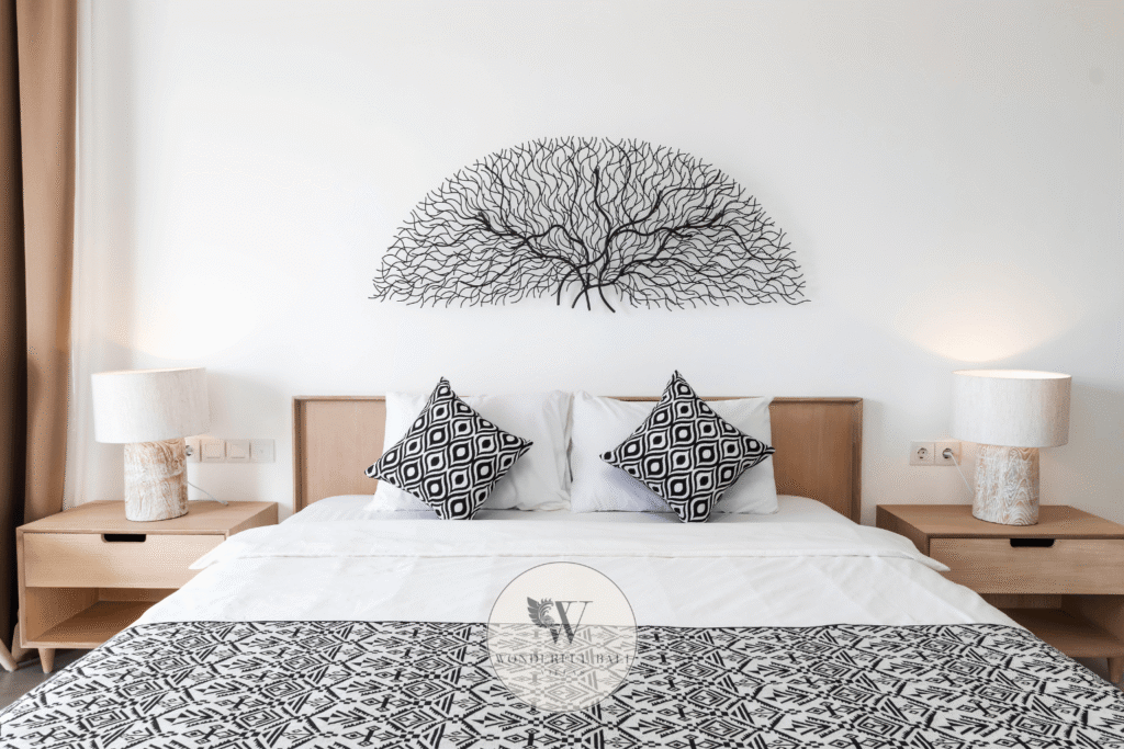 Swan Satu – Spacious master bedroom with king bed and garden-facing windows – Seminyak, Bali