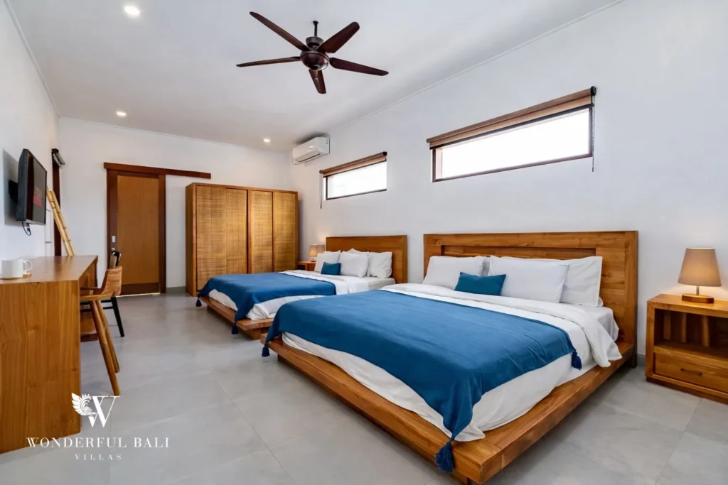 monthly villa rental umalas — bedroom with vaulted ceiling