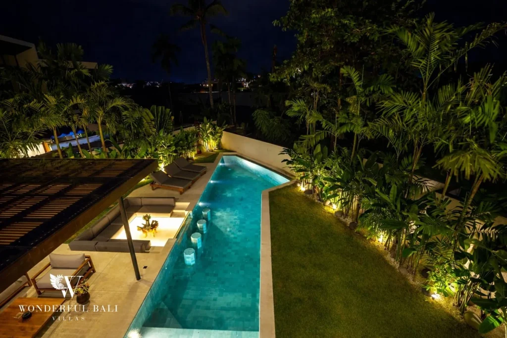 3BR villa for sale Canggu — private pool at dusk