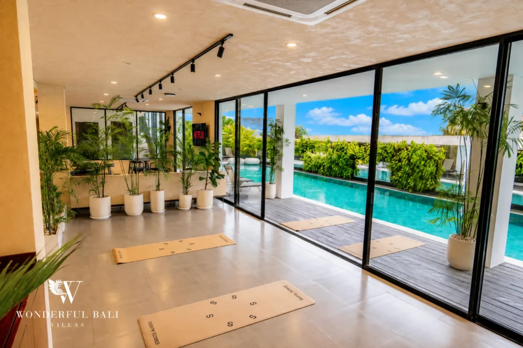 Rooftop dining area with open view, modern serviced apartment in Canggu, Bali
