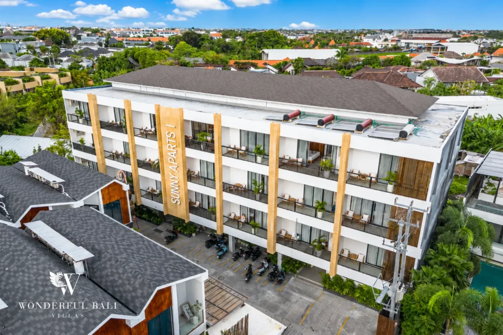 Exterior of the modern serviced apartment building, Canggu, Bali