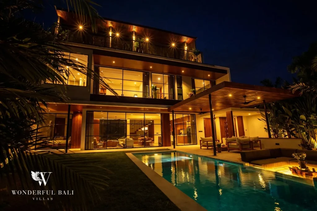 3BR villa for sale Canggu — villa exterior at dusk