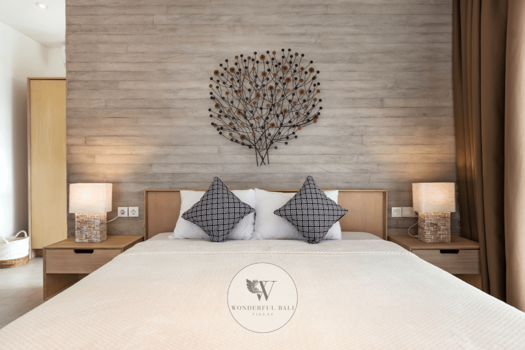 Swan Tiga – Second bedroom with large windows and tropical garden outlook – Seminyak, Bali