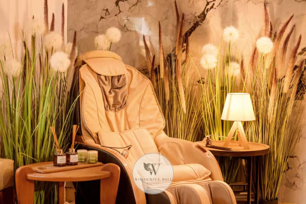 Premium massage chair and in-villa wellness facilities at luxury spa villa, Seminyak Bali