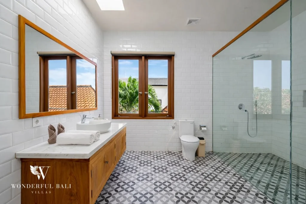 monthly villa rental umalas — bathroom with twin vanity