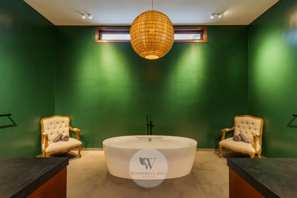 Freestanding bathtub in a primary ensuite, Batu Bolong, Canggu villa