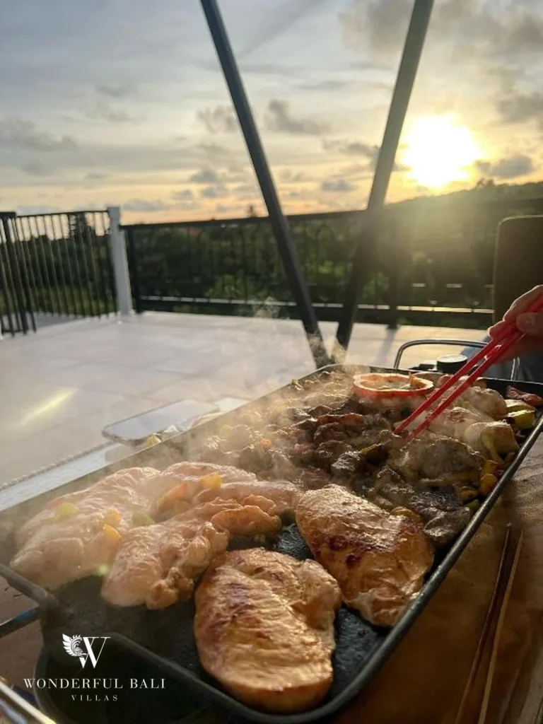 Rooftop BBQ deck with sunset view over the ocean, 3-bedroom villa in Ungasan, Bukit