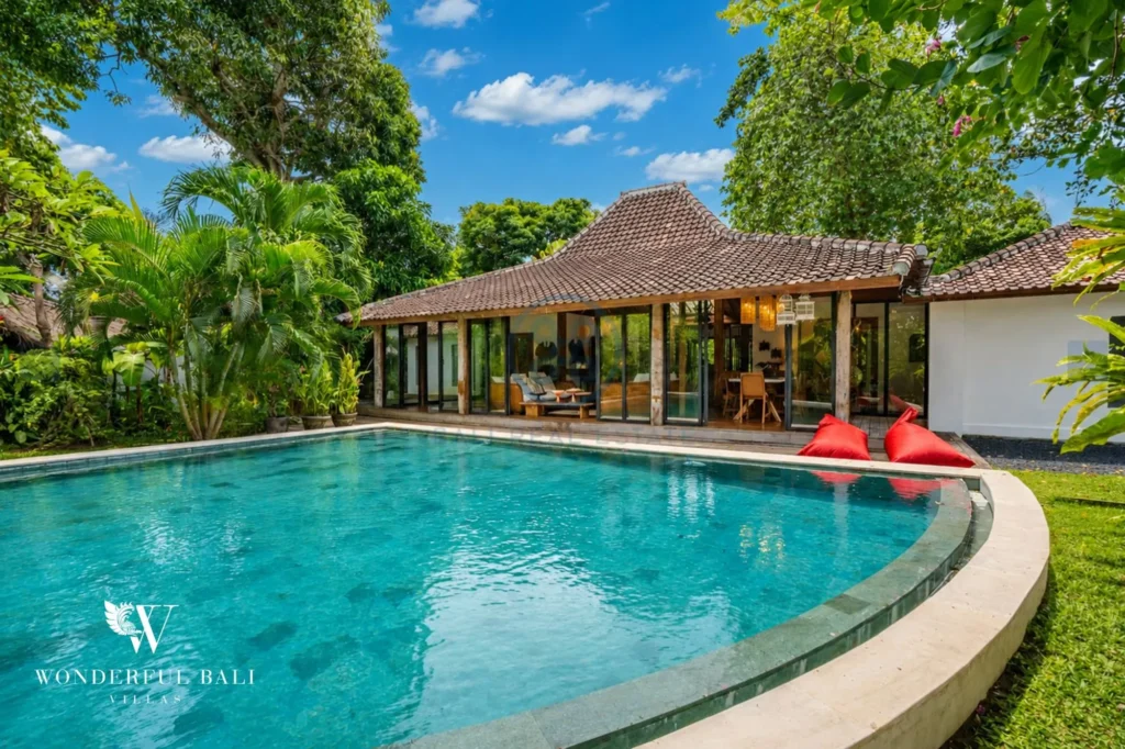 Big private pool fronting the traditional joglo villa, 4-bedroom property in Tegal Cupek, Umalas