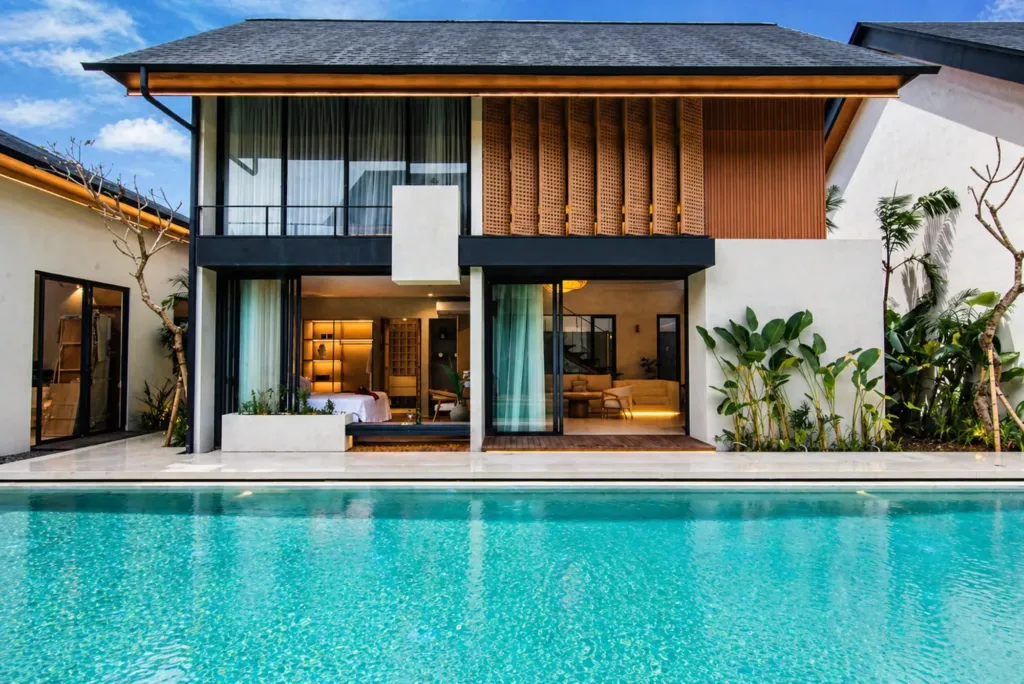 Exterior of the 2-bedroom villa inside the Umahan Sanur complex, modern facade