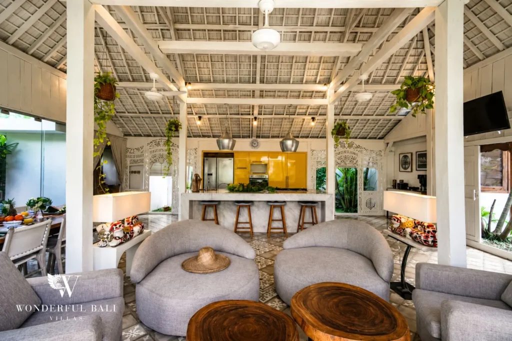 Living room seen from a bedroom doorway, 4-bedroom villa in Petitenget, Seminyak