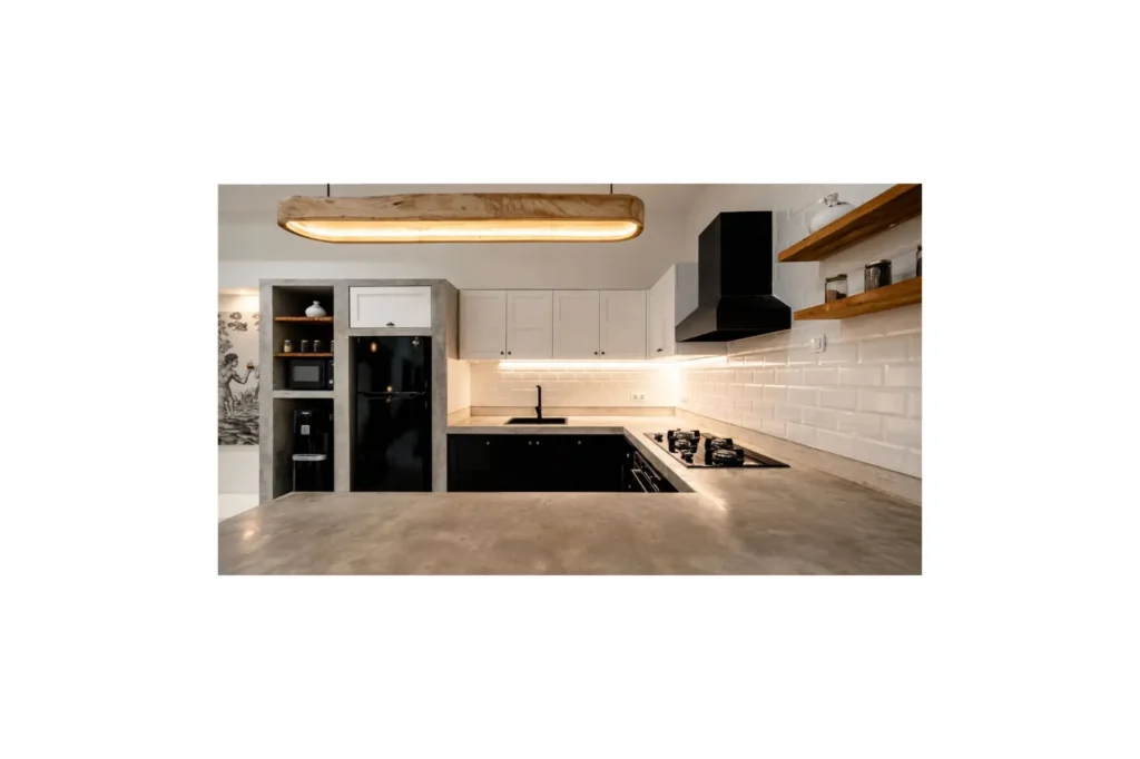 Modern black kitchen with appliances, 2-bedroom villa in Canggu