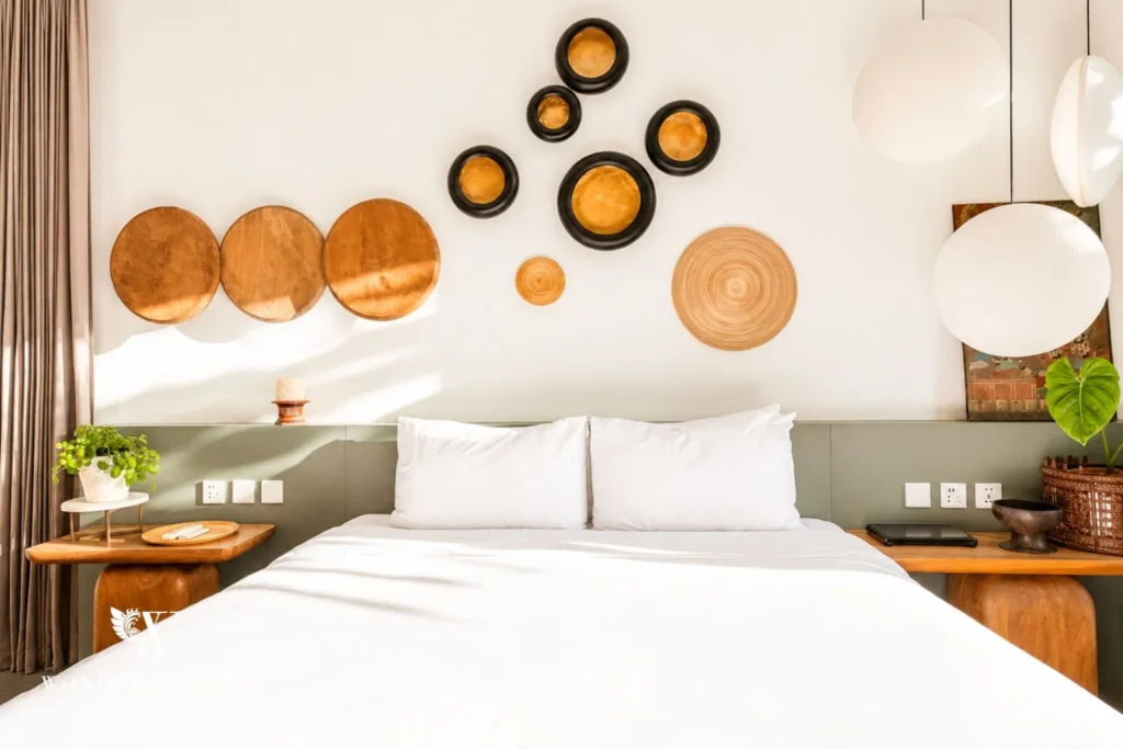 monthly villa rental Umalas — king bedroom wabi sabi