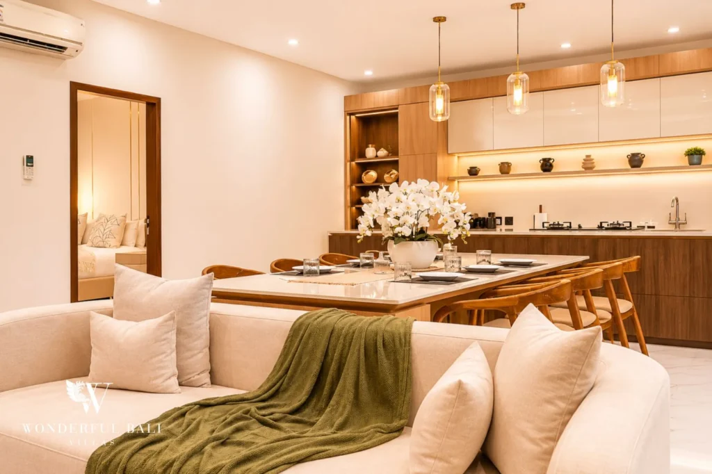Kitchen with breakfast counter, 2-bedroom villa in Petitenget, Seminyak