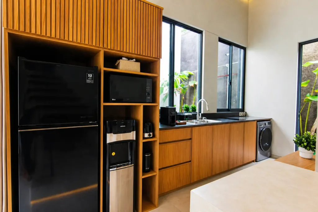 Full private kitchen with coffee machine, fridge, stovetop and microwave, Villa Umahan Sanur 3BR Family