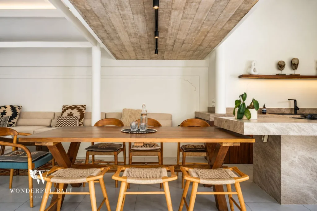 Open dining and kitchen layout, 4-bedroom family villa in Berawa, Canggu