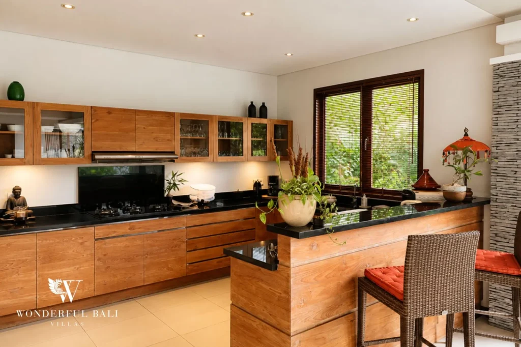 Kitchen with breakfast bar and seating, 5-bedroom villa in Batu Bolong, Canggu