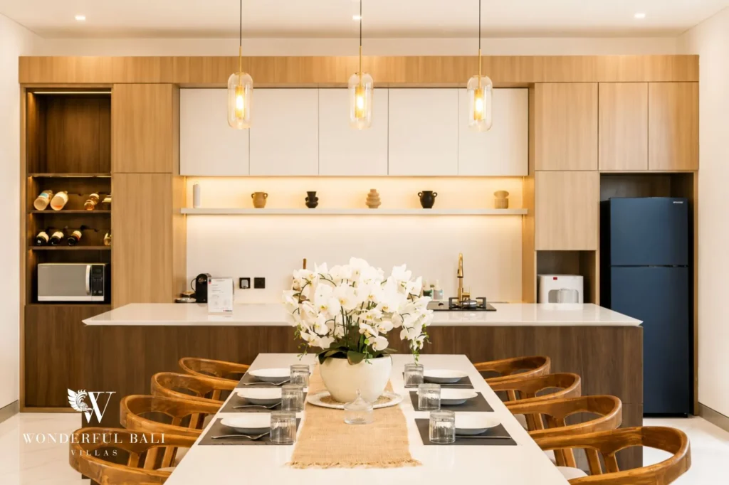 Modern kitchen with island, 2-bedroom villa in Petitenget, Seminyak