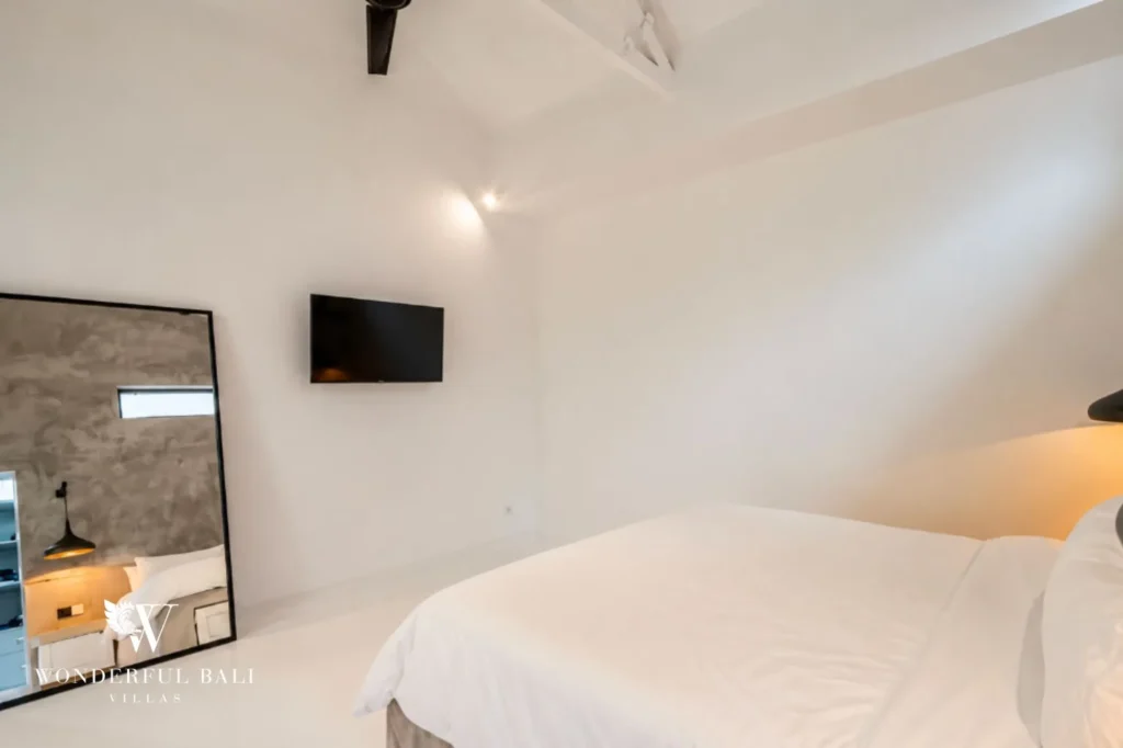 Bright bedroom with a full-length mirror, 2-bedroom villa in Canggu
