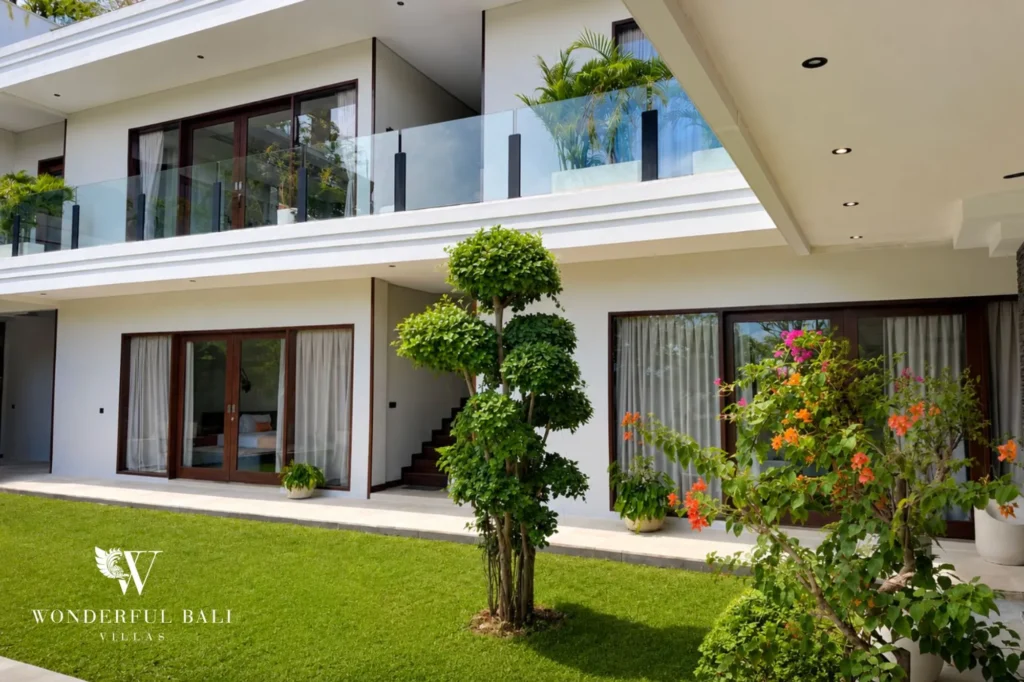 Villa exterior framed by tropical garden, 5-bedroom villa in Batu Bolong, Canggu
