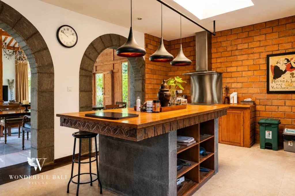 Kitchen counter with cooking range and prep area, 4-bedroom villa in Berawa, Canggu