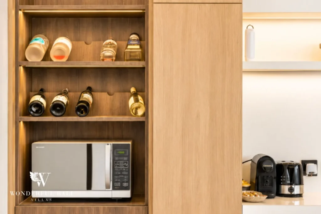 Kitchen pantry with shelving, 2-bedroom villa in Petitenget, Seminyak