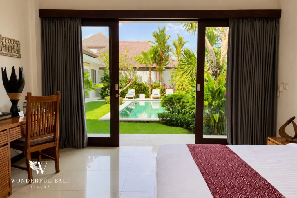 Bedroom with direct pool and garden access, 5-bedroom villa in Batu Bolong, Canggu