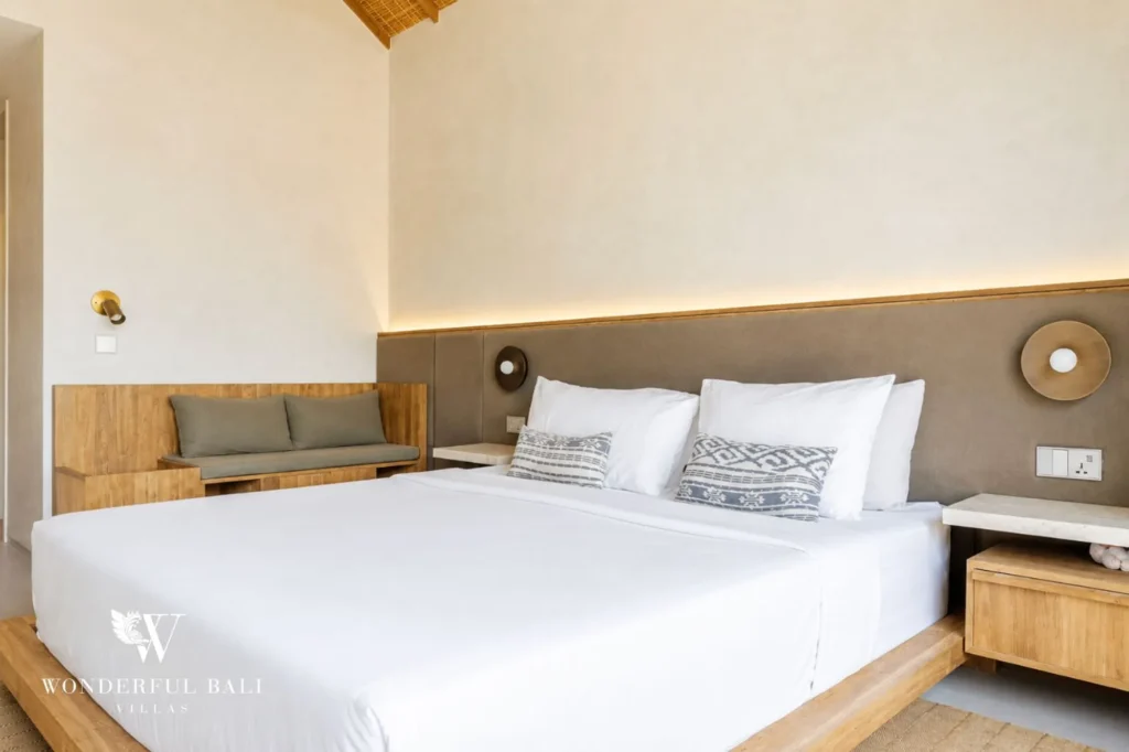 Bedroom with wood-panelled wall, 4-bedroom villa in Kaba-Kaba, Tabanan