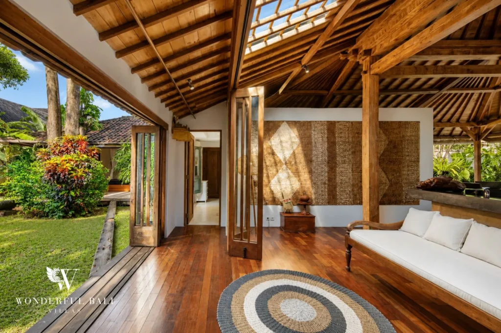 Daybed positioned under the curved joglo roof, 4-bedroom villa in Umalas