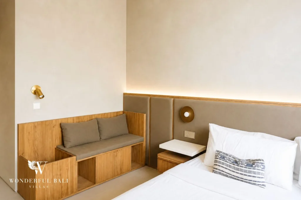 Bedroom with a sitting bench, 4-bedroom villa in Kaba-Kaba, Tabanan