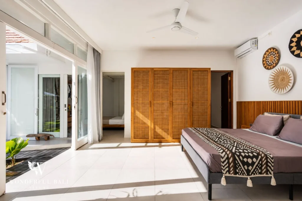 Modern bedroom with clean lines, 4-bedroom family villa in Berawa, Canggu