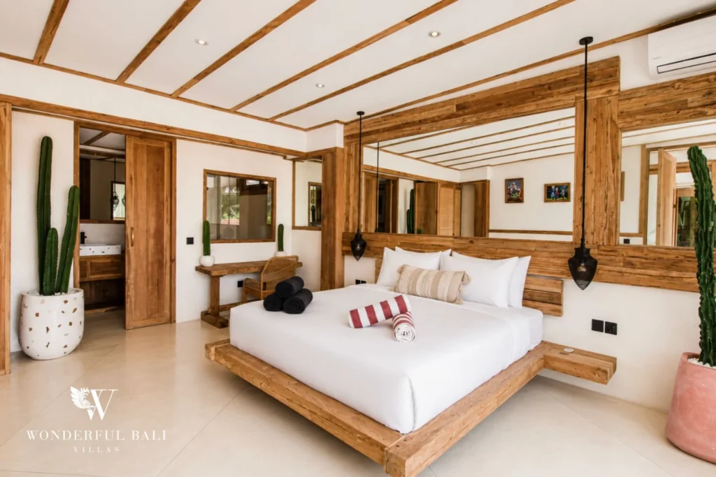 Second bedroom with king bed and ensuite bathroom view in Berawa, Bali