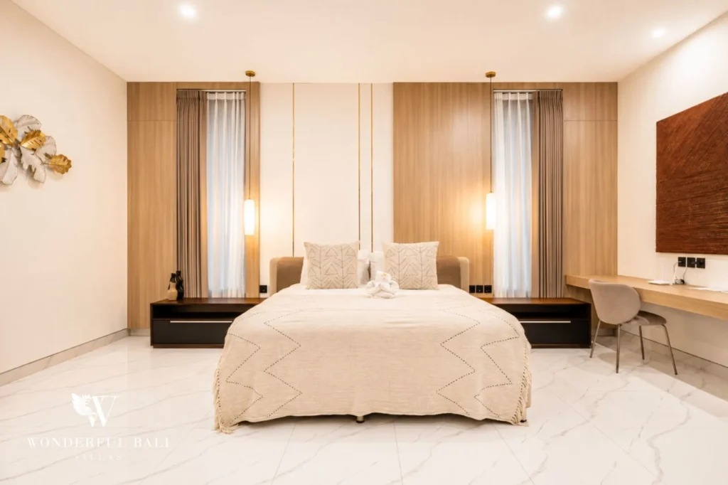 Bedroom with study desk, 2-bedroom villa in Petitenget, Seminyak