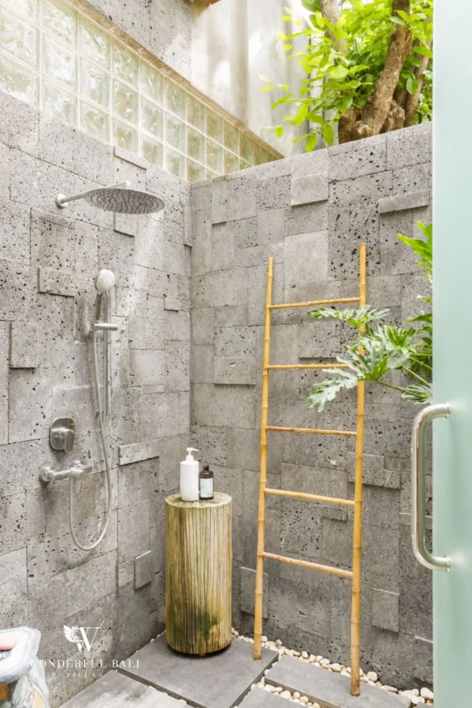 monthly villa rental Umalas — outdoor rainfall shower